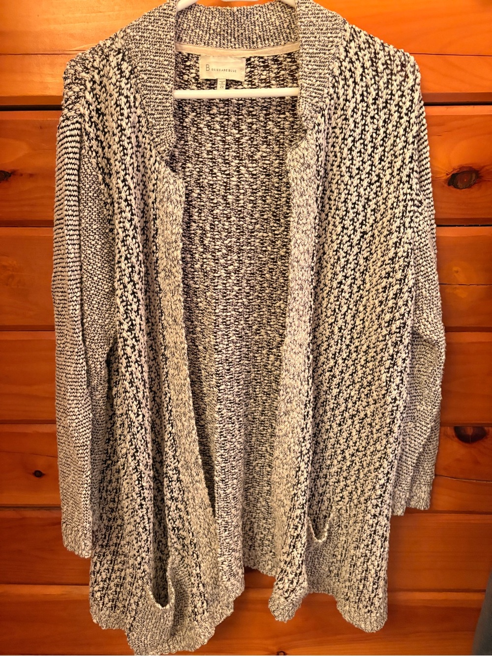 Skies Are Blue Black and White Marled Open-Front Cardigan